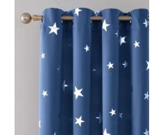 Deconovo Lot de 2 Rideaux Occultants à Oeillets Isolant Thermique en Salon Chambre Grands Etoiles des Imprimés Argents Blue 140x180cm - Rideaux et stores