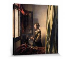 Johannes Vermeer Poster Reproduction Sur Toile, Tendue Sur Châssis - La Liseuse À La Fenêtre, 16571659 (40x40 cm) - Décoration murale