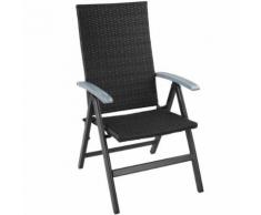 TECTAKE Chaise de Jardin Pliante Réglable en Aluminium et Résine Tressée 68 cm x 58 cm x 107,5 cm Noir - Mobilier de Jardin