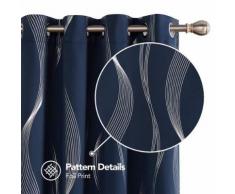 Deconovo Lot de 2 Rideaux Argenté Motif Ligne Salon Intérieur Maison Rideau Occultant Isolant Thermique à Oeillets 140x245cm Chambre Bleu Marine - Rideaux et stores