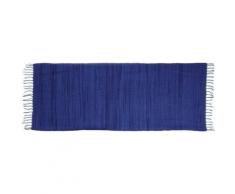 Relaxdays Tapis de Couloir à Franges Bleu 80 x 200 cm 100% Coton uni Tapis de Salon, Bleu - Tapis et paillasson