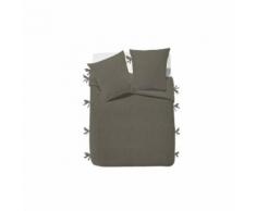 FINLANDEK Parure de couette Rachelle - 100% coton lavé - 240 x 260 cm - Taupe - Linge de lit