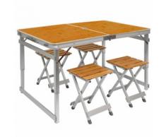 AMANKA Table de Camping pliable réglable en hauteur 110x70x70cm incl 4 Tabourets pliant format malle - Mobilier de Jardin