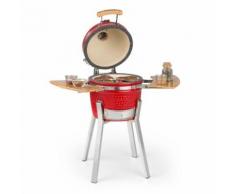 Klarstein Princesize Pro Barbecue grill céramique Kamado 13 (33 cm) - Thermomètre intégré - Tablettes latérales en bambou - Pieds inox - Rouge - Cuisiner en extérieur