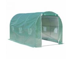 Serre de jardin tunnel surface sol 8 m² 4L x 2l x 2,10H m châssis tubulaire renforcé porte zippée 6 fenêtres enroulables vert - Matériel pour serre et semis
