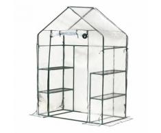 Serre de Jardin 143L x 73l x 195H cm 4 tablettes acier PE haute densité 140 g/m² anti-UV avec porte déroulante transparent vert - Matériel pour serre et semis