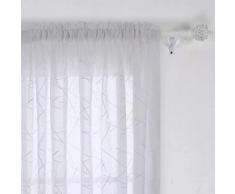 Deconovo Lot de 2 Rideaux Voilage Enfant Blanc 132x160cm Simili Lin Broderie Motif Panneau Passe Tringle Voile Fenetre pour Chambre Decoration - Rideaux et stores
