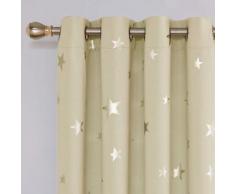 Deconovo Lot de 2 Rideaux Occultants Beige Isolant Thermique en Chambre Salon Rideaux à Oeillets Grands Etoiles des Imprimés Argents 140x180cm - Rideaux et stores