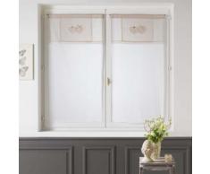 Paire droite passe tringle 2x60x90 voile sable+top brode coeurs enlaces Naturel - Rideaux et stores
