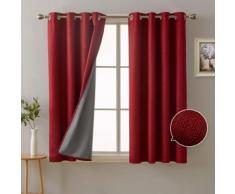 Deconovo Lot de 2 Rideau Occultant Thermique avec Revêtement en Mousse Rideaux a Oeillets pour Chambre Enfant Bebe Salon Chic 132x138cm Rouge - Rideaux et stores