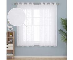 Deconovo Lot de 2 Rideaux Chambre Fille Garcon Enfant 140x180 Blanc Effet Lin Oeillet Rideaux Motif - Rideaux et stores
