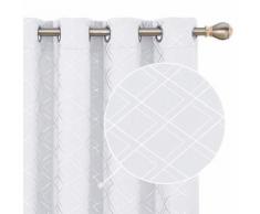 Deconovo Lot de 2 Thermique Rideaux Occultants Salon Thermique a Oeillets Solide Isolant Argenté Géométriques Losanges pour Chambre 117x138cm Blanc Pâle Gris - Rideaux et stores