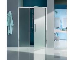 Samo - Porte de douche pivotante et paroi fixe en ligne 126-131 cm profilé alu chromé brillant verre transparent version gauche - Europa SP - Installations salles de bain