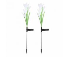 Decdeal 2 PCS lampe LED énergie solaire lis Simulation fleur lampe décorative jardin au sol inséré lampe de pelouse - Décoration d'extérieur