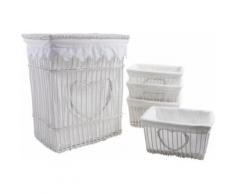 Aubry Gaspard - Panier à linge et 4 corbeilles coeur en osier et coton blanc (Lot de 5) - Boite de rangement