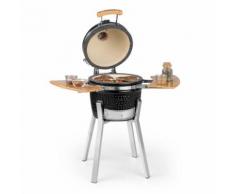 Klarstein Princesize Pro Barbecue grill céramique Kamado 13 (33 cm) - Thermomètre intégré - Tablettes latérales en bambou - Pieds inox - Noir - Cuisiner en extérieur