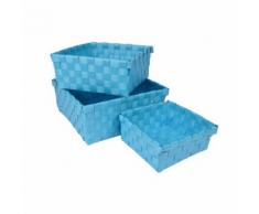 3 paniers tresses 21.5 x 21.5 x 9 cm plastique vitamine Bleu ocean - Boite de rangement