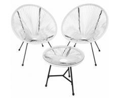 TECTAKE 2 Fauteuils Acapulco et 1 Table de Jardin de Salon Design rétro Cadre en Acier Blanc - Mobilier de Jardin