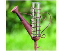 L'Héritier Du Temps - Pluviomètre à piquer tuteur plante décoration de jardin motif arrosoir en fer patiné et tube en verre 6,5x26x123cm - Station météo, thermomètre, pluviomètre