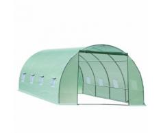 Serre de jardin tunnel 6L x 3l x 2H m châssis tubulaire acier galvanisé renforcé 2,5 cm 8 fenêtres 1 porte vert - Matériel pour serre et semis