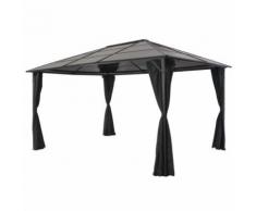 vidaXL Tonnelle avec rideau Aluminium 4x3x2,6 m Noir - Mobilier de Jardin