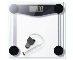 Pèse-personne Numérique 180kg/400lb en Verre, Haute Précision Balance de Salle De Bain Avec Ruban à Mesurer, Etape-on/Arrêt-auto - Balance connectée