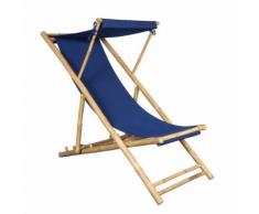Chilienne en Bambou et Toile Bleue Indigo 155 X 66 cm, Toile détachable, Casquette Amovible - Mobilier de Jardin