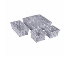 set 4 paniers tressé plastique 11/21/23cm sweet home bicolore anthracite/blanc - Boite de rangement