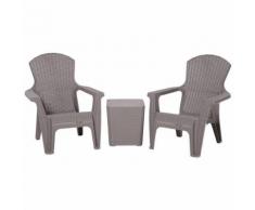 Salon de jardin 2 pers. 3 pièces - ensemble bistro style néo-rétro - 2 fauteuils lounge + table basse coffre - polypropylène gris imitation rotin - Mobilier de Jardin