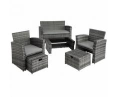 TECTAKE Salon de Jardin MODÈNE en Résine tressée 1 Canapé avec rangement 2 Fauteuils 2 Tabourets encastrables 1 Table Gris + Housse - Mobilier de Jardin