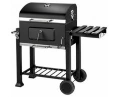 TECTAKE Barbecue Charbon de Bois à 2 Roues 2 Grilles et 1 Thermomètre en Métal Noir - Cuisiner en extérieur