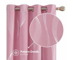 Deconovo Lot de 2 Rideaux Argenté Motif Ligne Occultant Isolant Thermique à Oeillets Rideau Fenêtre Intérieur Salon Chambre Fille 140x260cm Rose - Rideaux et stores