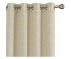 Deconovo Lot de 2 Oeillets Rideaux Occultants Chambre Salon de Porte Beige Foncé Rideaux Lossange Imprimés Argents Isolant Thermique pour Enfant 117x183cm - Rideaux et stores