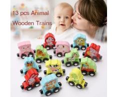 13pcs Enfants Bébé Train des animaux en bois coloré apprentissage jouet éducatif Pealer4040 - Jeux d'éveil