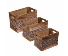Caisse en bois et ficelle de maïs - Lot de 3 - Boite de rangement