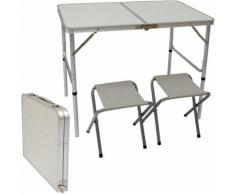AMANKA Table de Camping pliable réglable en hauteur 90x60x70cm incl 2 Tabourets pliants format malle - Mobilier de Jardin