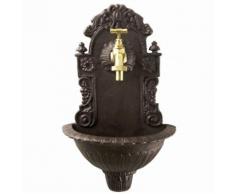 L'Héritier Du Temps - Fontaine de charme murale source fonte patinée marron avec robinet fonctionnel en laiton 14x25x40cm - Décoration d'extérieur