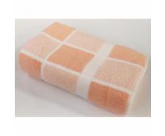 LINANDELLE - Serviette de toilette éponge bouclette carreaux CELESTE Saumon 50x100 cm - Linge de bain
