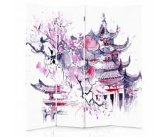 Feeby Diviseur de pièce 4 pans double face Paravent d'intérieur en toile imprimée, Paysage japonais 145x150 cm - Objet à poser