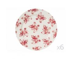 Assiette plate en faïence motif floral D26cm bordeaux et blanc - Lot de 6 LILY ROSE - vaisselle