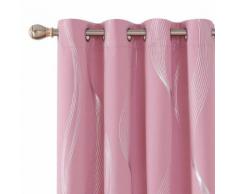 Deconovo Lot de 2 Rideaux Argenté Motif Ligne Occultant Thermique à Oeillets Maison Rideau Bureau Adult Salon 132x138cm Cuisine Rose Chambre Enfant - Rideaux et stores