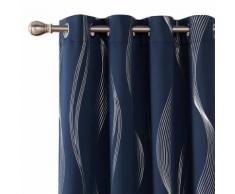 Deconovo Lot de 2 Rideaux Argenté Motif Ligne Occultant Thermique à Oeillets 117x229cm Salon Rideau Chambre Anti Chaleur Froid Bleu Marine - Rideaux et stores