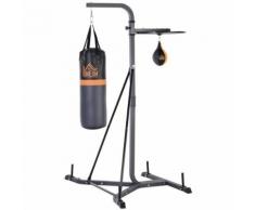 Portique sac de frappe plateforme station de boxe complète sac de frappe poire de vitesse inclus acier noir - Boxe