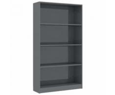 vidaXL Bibliothèque à 4 niveaux Gris brillant 80x24x142 cm Aggloméré - Bibliothèques