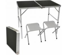 AMANKA Table de Camping pliable réglable en hauteur 90x60x70cm incl 2 Tabourets pliants format malle - Mobilier de Jardin