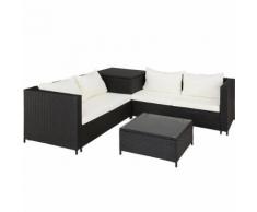 TECTAKE Salon de jardin SIENNE 4 Places avec 2 Canapés modulables + 1 Table basse en Résine tressée + Coffre Noir - Mobilier de Jardin