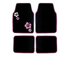 Jeu de 4 tapis moquette noir broderies Hibiscus - Voiture
