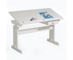 Bureau enfant écolier junior FLEXI table à dessin réglable en hauteur et pupitre inclinable avec 1 tiroir en pin massif lasuré blanc - Bureaux