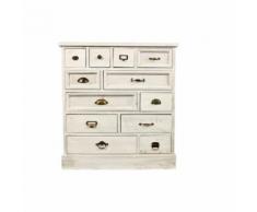Meuble Semainier Chiffonnier Grainetier Bois Cerusé Blanc 12 Tiroirs 84x32x92cm - Décoration d'Autrefois - Buffets