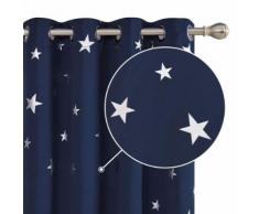 Deconovo Lot de 2 Rideaux Occultants Enfant Isolant Thermique Rideaux Motif Etoile Argenté à oeillet pour Chambre Enfant 117x183cm Bleu Marine - Rideaux et stores